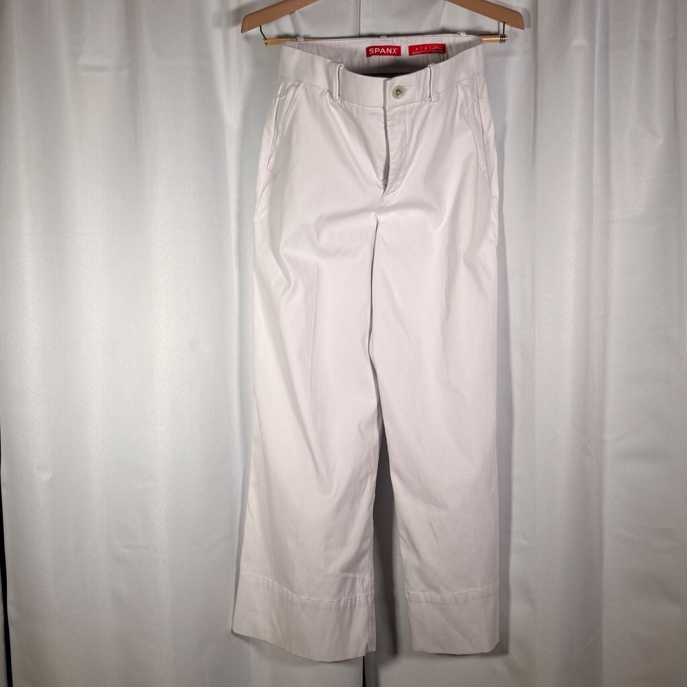 SPANX M Petite White Wide Leg Crop Pants Quiet Luxury Minimalist Trouser